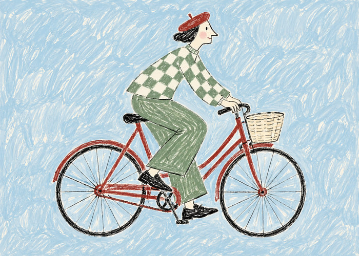 Op de Fiets – Speelse Illustratie Poster