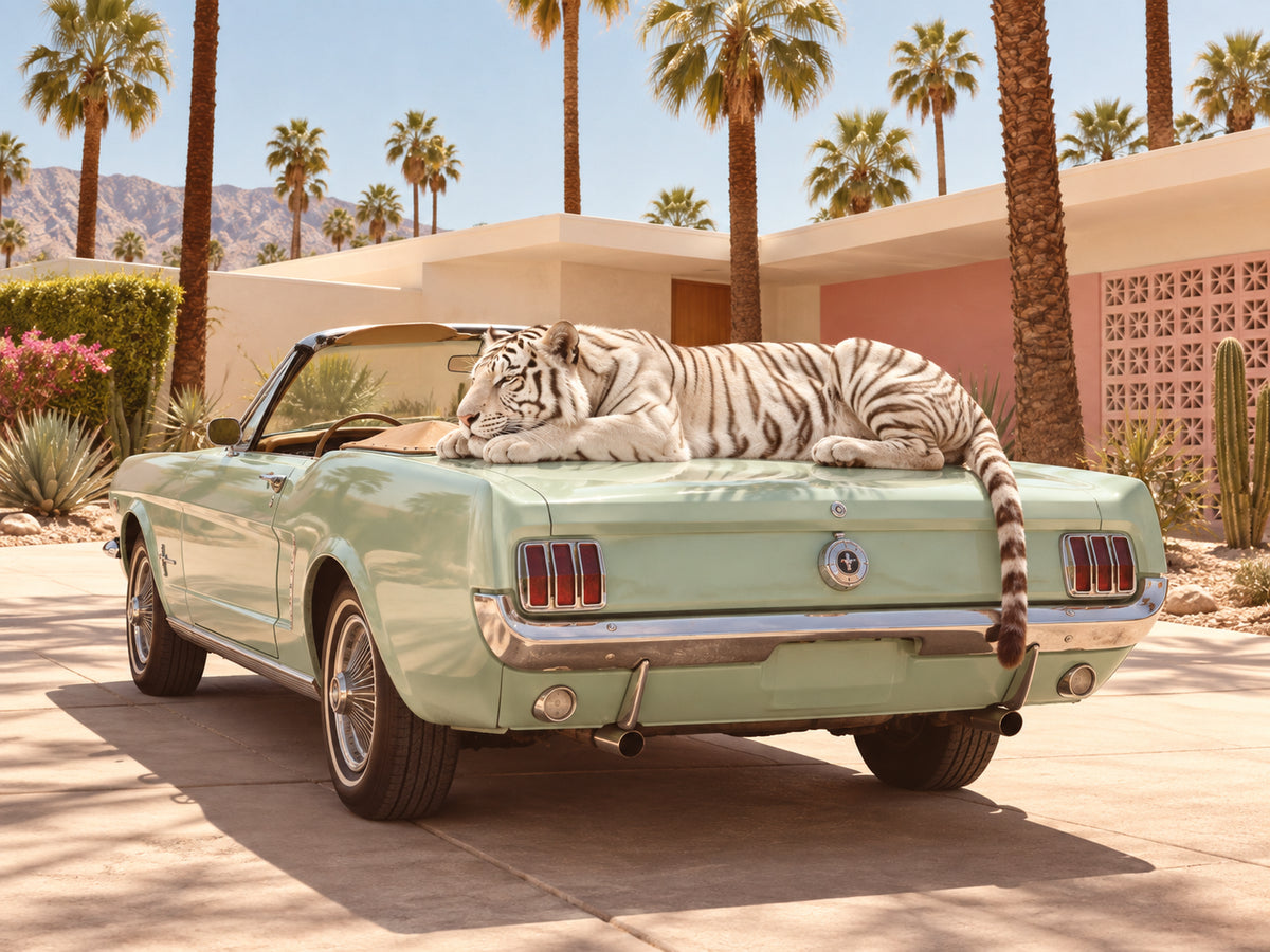 Tijger in Palmlicht – Retro Auto Poster