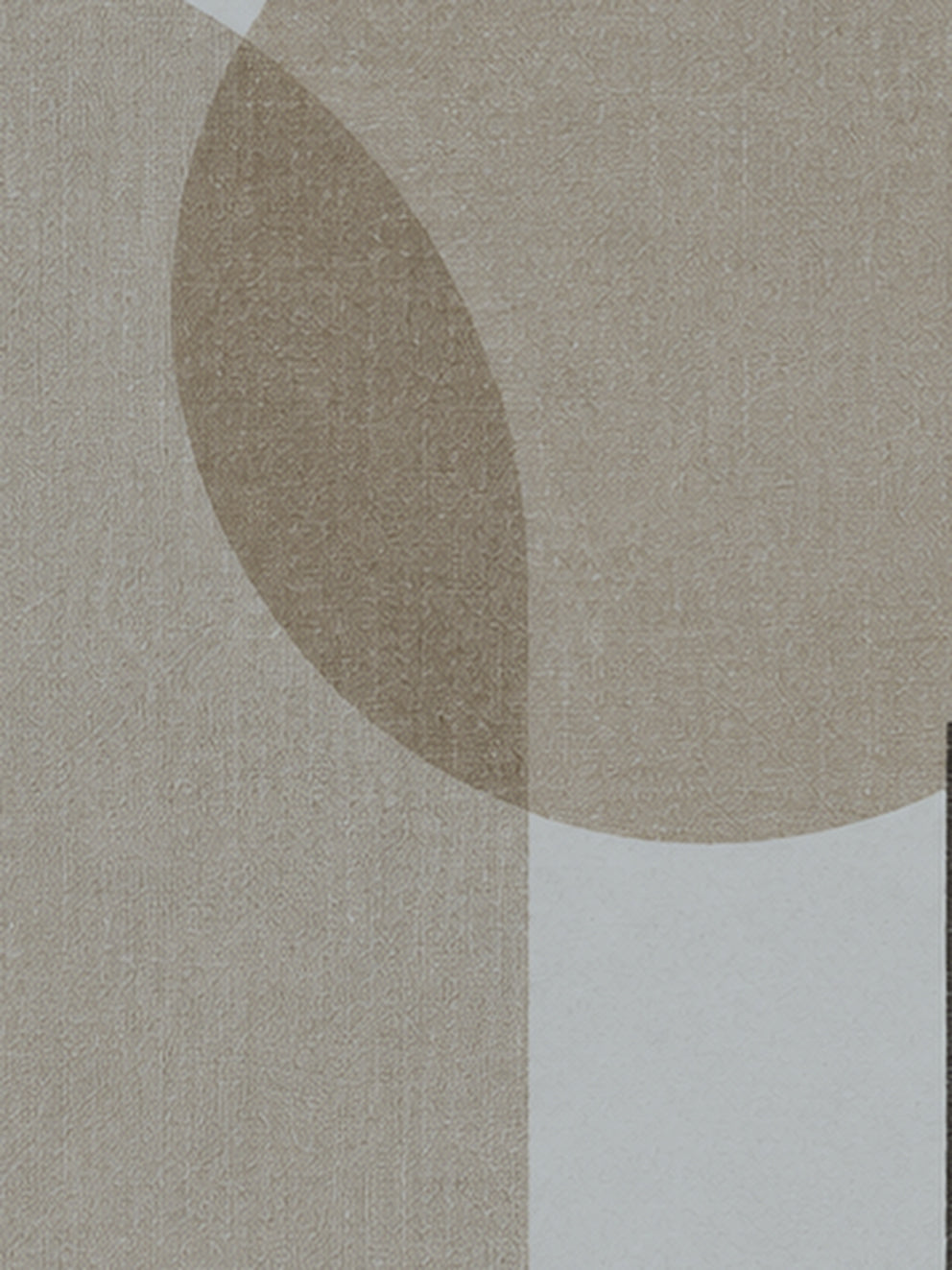 Detail van de poster: Abstracte beige compositie met een boog, cirkel, halve komvorm en donkere verticale lijn