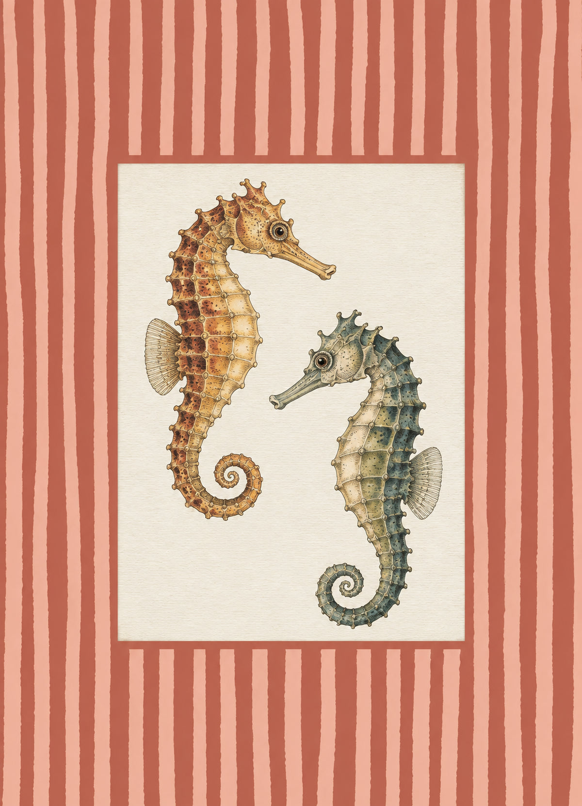 Zeepaardjes in Terracotta – Vintage Poster